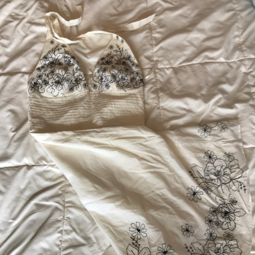 White Sundress with Embroidered Black Flowers